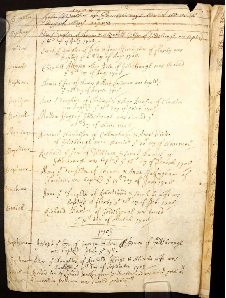 Marriage, Burial, Baptism Records (1708)