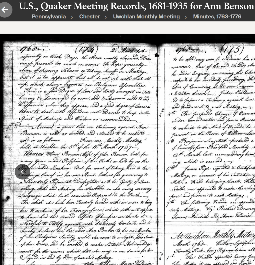 Quarker Meeting Record (1767)